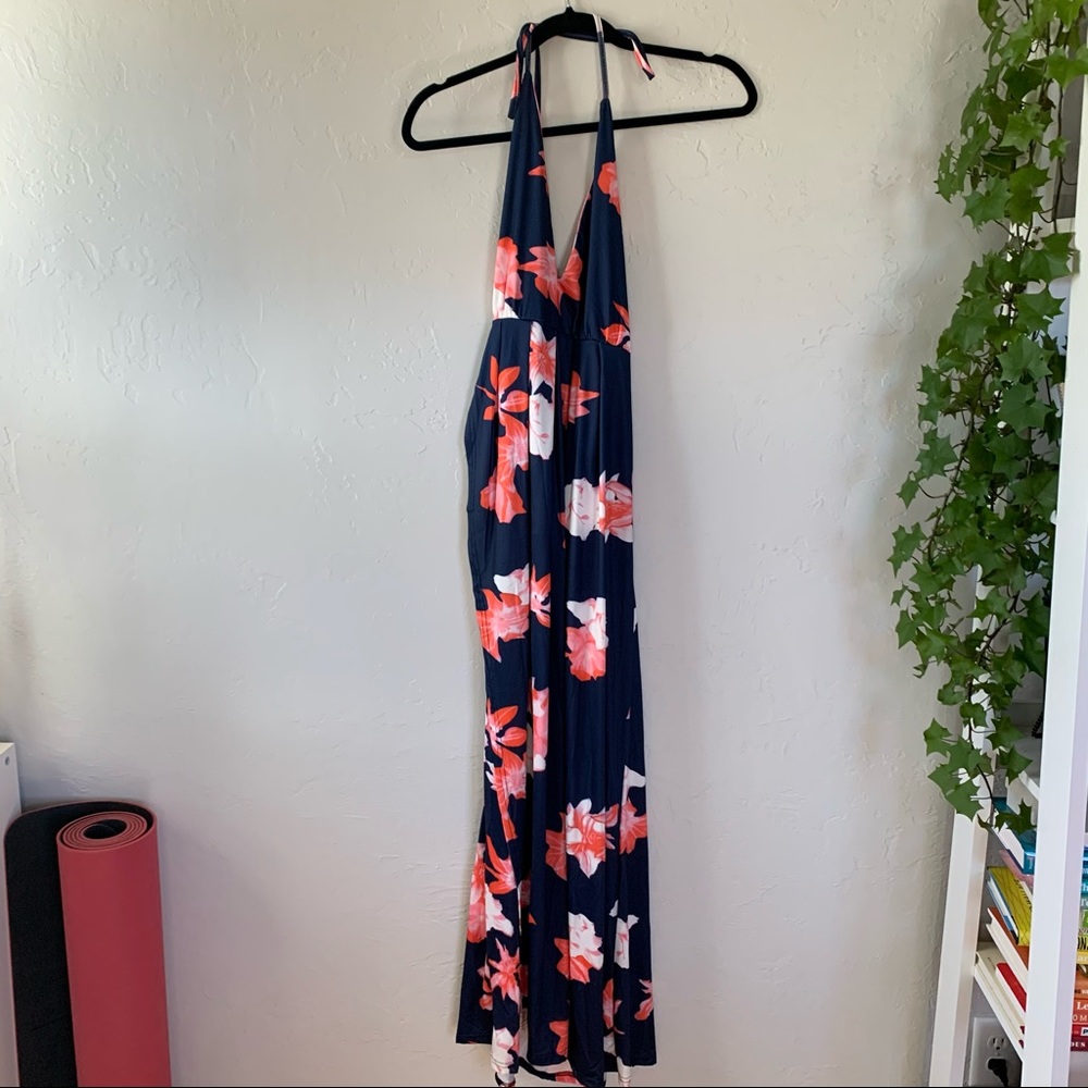 navy and floral maxi dress